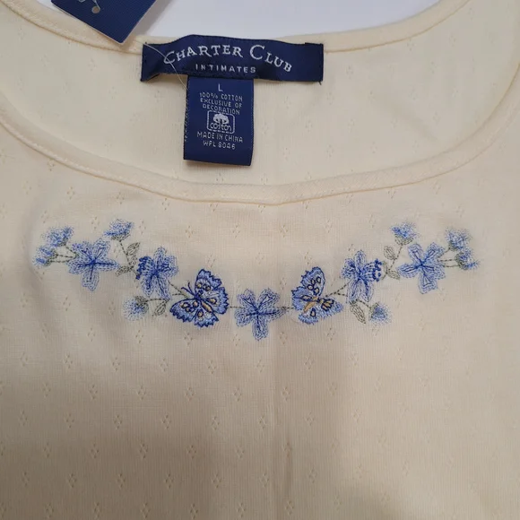 Charter Club Butter Yellow Intimates dress with Blue Floral Embroidery Size L - Picture 5 of 8